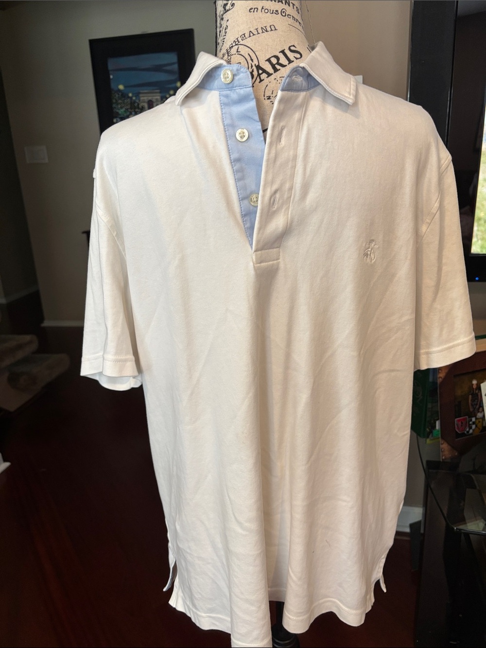 Brooks brothers Classic White Polo Shirt with Light Blue Trim - Men's
